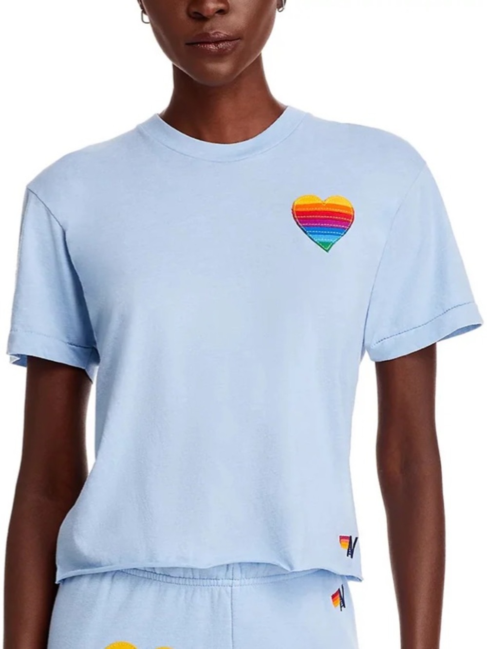 Aviator Nation rainbow Heart Stitch Boyfriend T-Shirt Sand Medium